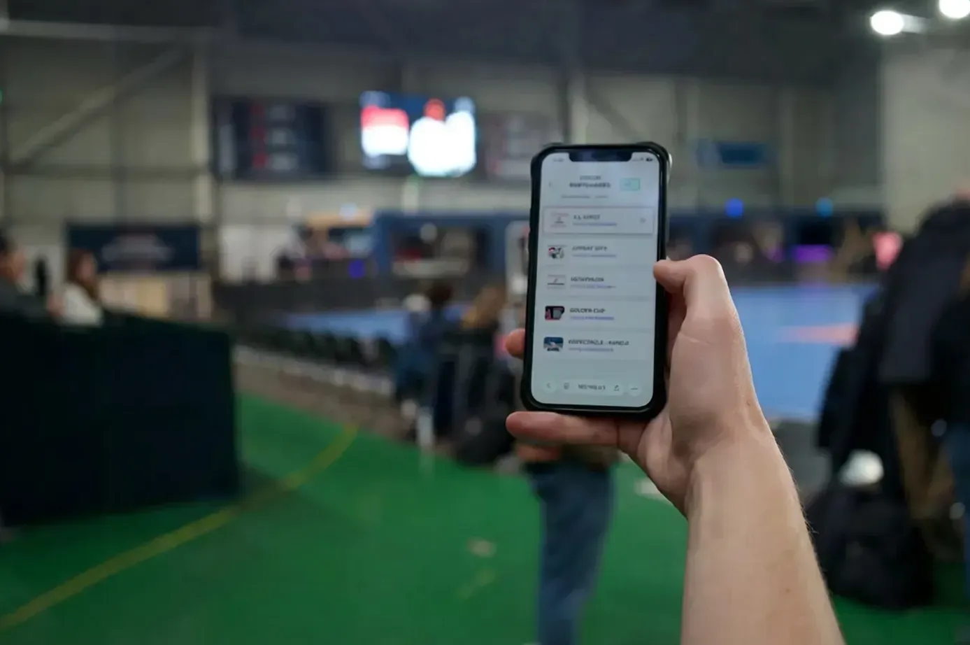 Joueurs de handball devant un écran digital Neopro affichant les célébrations d'avant-match